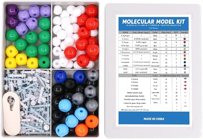 Swpeet 252 Pcs Molecular Model Kit for Inorganic & Organic Molecular Model Teacher and Student Kit - 86 Atoms & 153 Links & 12 Orbitals & 1 Short Link Remover Tool