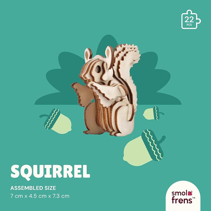 3D Wooden Puzzles for Kids Ages 8+, 5 Pack Animal Puzzles, FSC-Certified Wood, Plastic-Free, STEM Kit for Kids Teens Adults, Wood Craft Model Kit, Individually Wrapped Party Favors - Woodland Frens