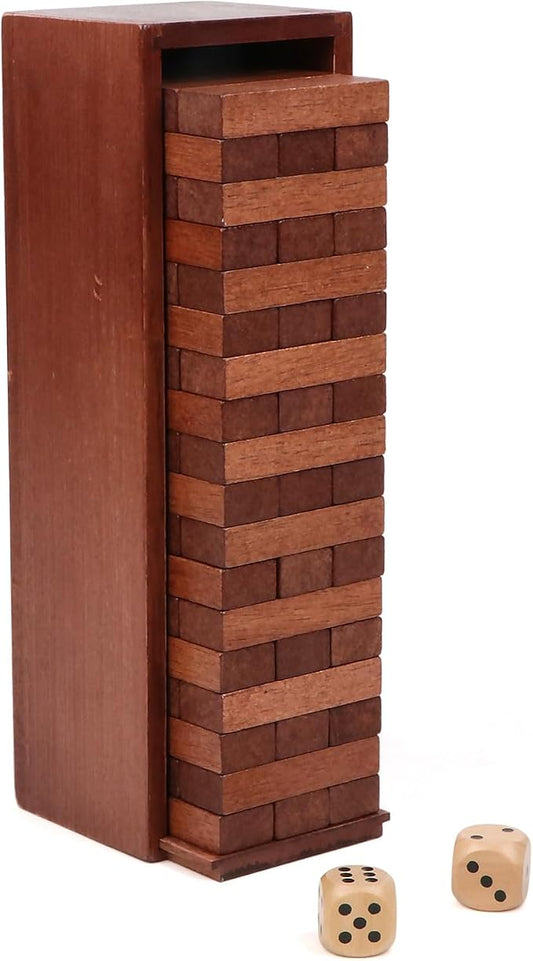 54PCS Tumbling Tower Game Wooden Blocks Stacking Game for Kids Adult Family | Canuan Wooden Tumbling Tower for Party Camping, Classic Stacking Blocks Wooden Board Tabletop Games with Storage Box Dices