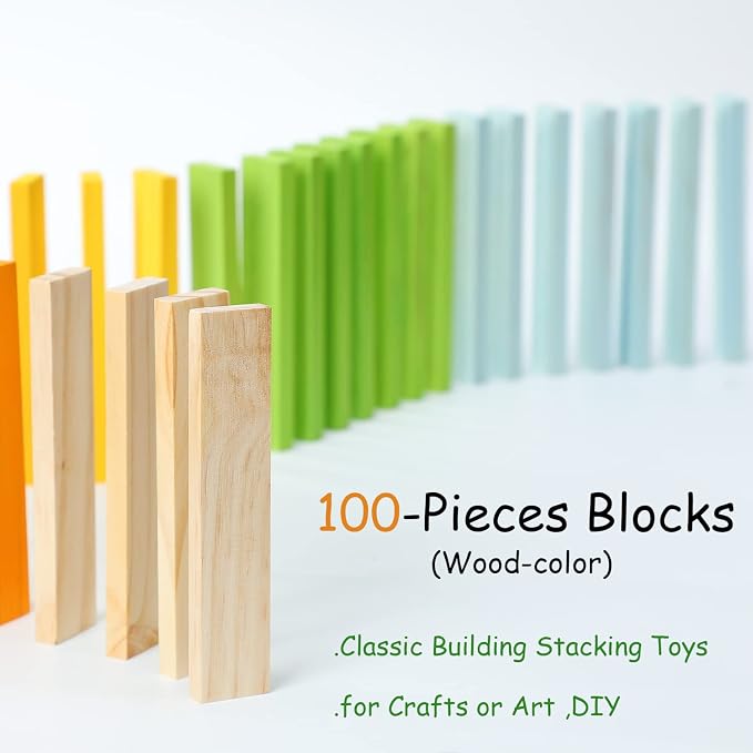 100pcs Classic Wooden Building Blocks Set,Solid STEM Building Toys for Kids, Preschool Learning Montessori Toys for Toddlers, Boys & Girls Birthday Gift (Log Color)