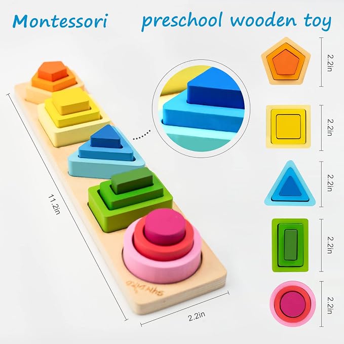 Symdiro Montessori Toys for 1-3 Year Old Boys & Girls, Sensory Learning Set | Wooden Sorting & Stacking Toys for Toddlers, Educational Sensory Gift, Shape & Color Sorter for Logic & Early Learning
