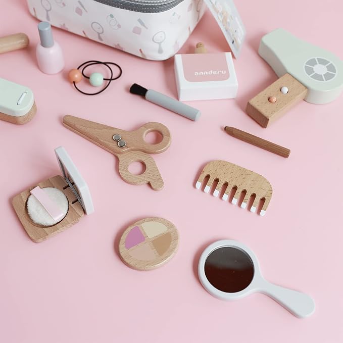 Wooden Makeup Toy Set for Girls 16PC | Pretend Play, Beauty Salon Toys, Toddler, Wood