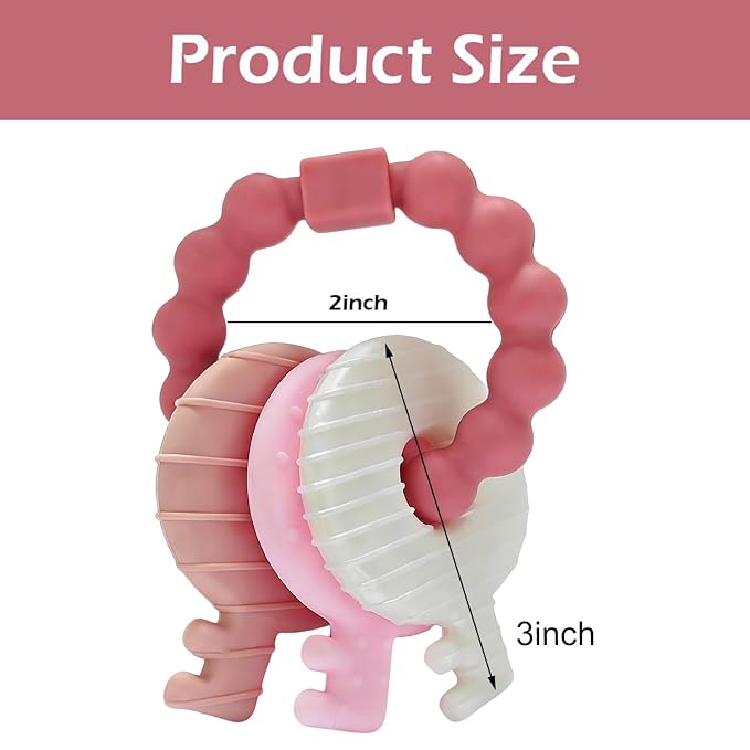 YAPROMO Baby Teething Keys - Soft Silicone Keys Teether, Cute Chew Toys for 3-18 Months Infants & Toddlers, Perfect for Baby Girls, BPA Free
