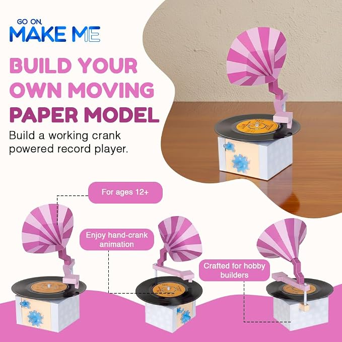 Go On Make Me - Animated Paper Craft Kit for Kids and Adults - Screenless STEM Activity - Build Your Own Moving Model (Turntable)