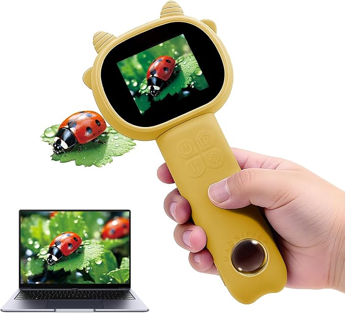 Microscope for Kids - 2.4" Screen Mini Pocket Handheld Microscope with for Toddlers-STEM Educational Science Kit Toys for Christmas Birthday Gifts Toys for Boys Girls Aged 3-12 (Yellow)