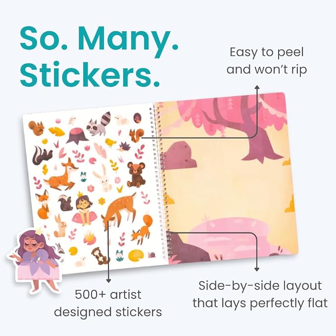 Cupkin World of Princesses Coloring & Sticker Activity Book | 500+ Stickers | Spiral-bound kids craft format with 12 scenes, 12 art pages, side-by-side viewing, and an easy-peel design for ages 2–8