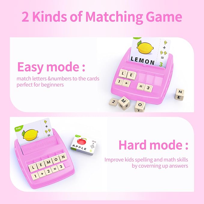 DEGIDEGI Educational Toys for Kids Ages 3-8, Matching Letter Spelling Game ABC Learning, Learning Toys for 4-7 Year Old Girls,Christmas Birthday Party Gifts for 3 4 5 6 7 8 Year Olds Girls Pink