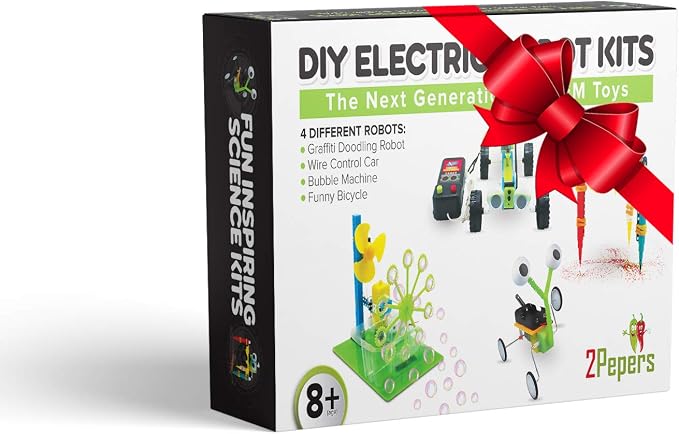 2Pepers Electric Motor Robotic Science Kits for Kids (4-in-1), DIY STEM Toys Kids Science Experiment Kits,Building Educational Robotics Kit for Boys and Girls,Circuit Engineering Science Project Kits