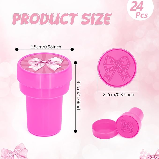 Cinrobiye 24 Pcs Pink Bow Stampers Party Favor Set, Cute Bow Stamps for Kids Birthday Party, Classroom Rewards, Girl Party Supplies, Goody Bag Fillers, Pink Themed Party Favors
