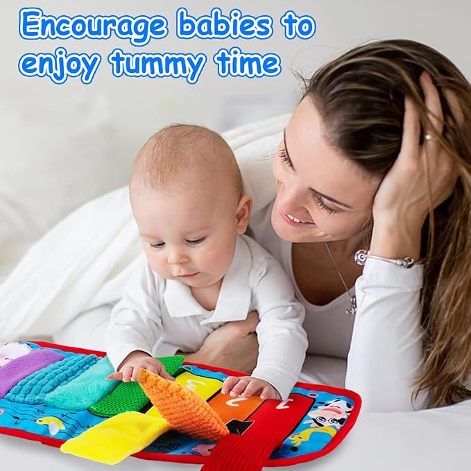 Tummy Time Baby Mirror Toys, Tummy Time Mat, Black and White High Contrast | Tabletop Mount Baby Newborn Toys 0 3 6 Months Brain Development, Sensory Texture Piano Infant Toys 0 3 6 Months with Squeaker