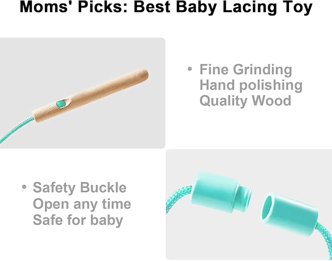 TOP BRIGHT Wooden Lacing Beads, Montessori Fine Motor Toys for Toddlers 1-3