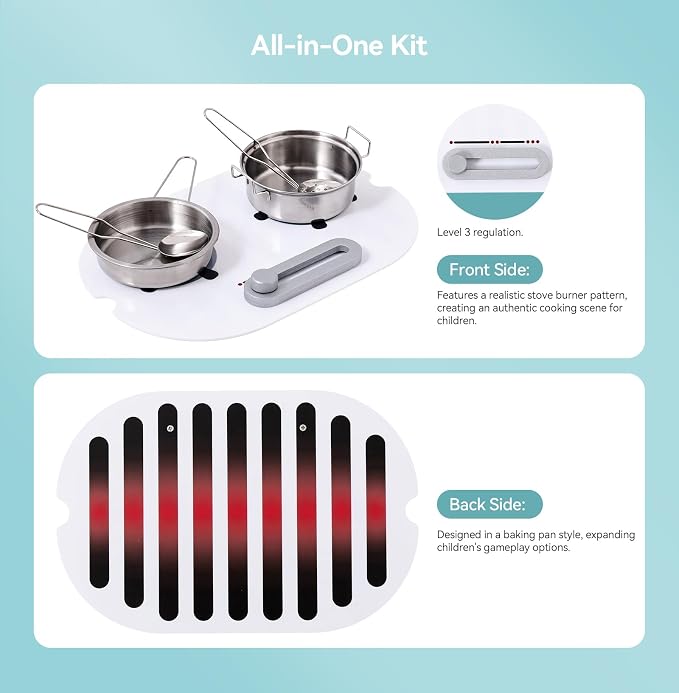 bopoobo 2-in-1 Sensory Table Kitchen Play Top - Grill & Stove with Plates Montessori-Inspired Kitchen Helper Tray Tiny Chef's Ultimate Kitchen Station - Double-Sided Sensory Play Fun