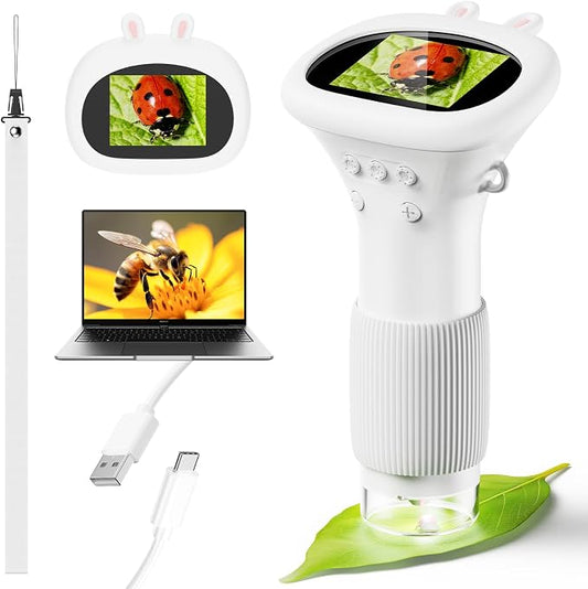 4K 1000X Digital Microscope for Kids with 2.0" IPS Screen(White) | Portable Handheld Toys, 200-1000X Magnification for Kids Age 3-12, STEM Educational Toy Birthday Gifts for Girls Boys