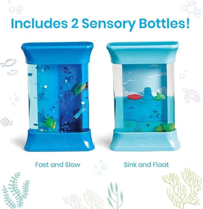 hand2mind Exploring Ocean Forces Sensory Bottles, Science Toys, Ages 3+ | Calm Down Corner Supplies, Quiet Fidgets for Classroom, Travel Toddler Toys, Preschool Classroom Must Haves