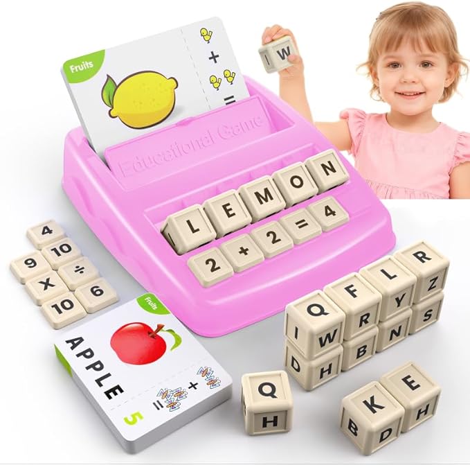 DEGIDEGI Educational Toys for Kids Ages 3-8, Matching Letter Spelling Game ABC Learning, Learning Toys for 4-7 Year Old Girls,Christmas Birthday Party Gifts for 3 4 5 6 7 8 Year Olds Girls Pink