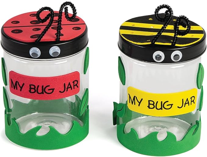 Fun Express Bug Catcher Kit for Kids - Makes 12 Bug Jars with Craft Supplies | Bug House Container with Ventilated Lids for Lightning Bug Catching | VBS Crafts, Bug Party Favors & Nature Explorer Kit