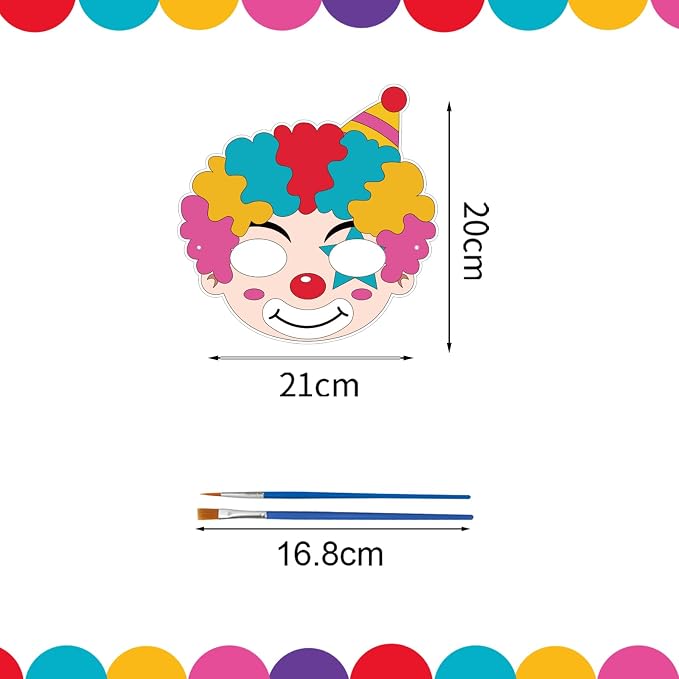 24 Pcs Circus Craft for Kids Summer Class Color Your Own Clown Mask | DIY Coloring Arts and Crafts for Circus Party Supply Birthday Carnival Summer School Craft Costume Cosplay Dress Up Activity