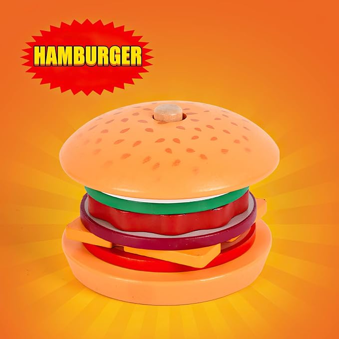 Wooden Burger Stacking Toys for Kids, Play Fake Food Toy, Montessori Toys for 3+ Year Old, Preschool Educational Toys to Develop Fine Motor Skills (Burger)