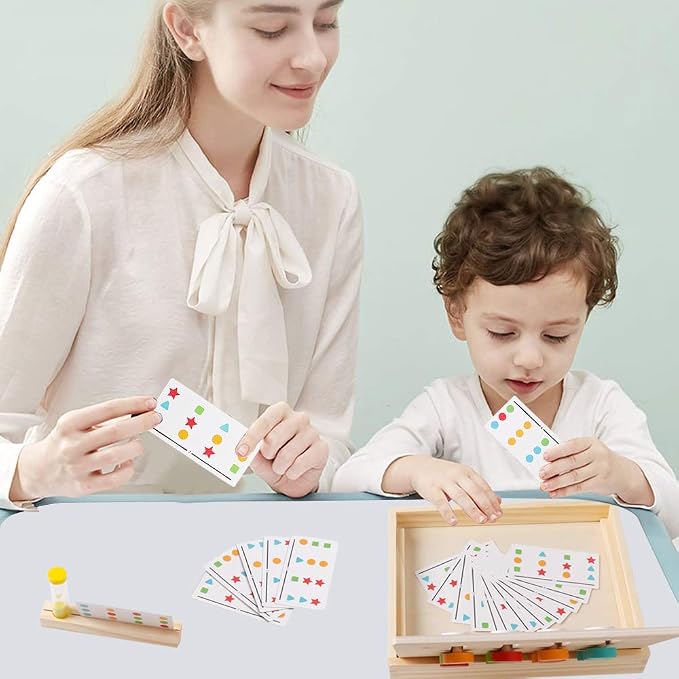 Montessori Learning Toys Slide Puzzle Color and Shape Matching Logic Puzzles for Kids, Preschool Educational Wooden Brain Teasers Toy for Child Kids Age 3 4 5 6 7