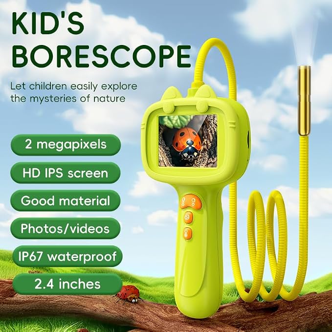 Kids Borescope Camera, STEM Learning Toy for 3+ Years Old Boys Girls | Back to School & Birthday Gift for Kids, Portable Outdoor Camping Exploration Toy with 8 LED Lights & 2.4‑Inch Screen