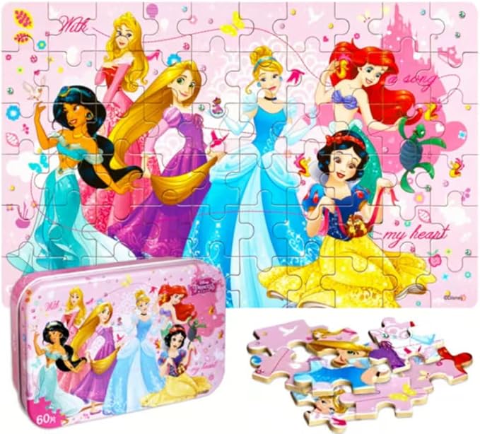 60 Piece Jigsaw Puzzles for Kids Ages 4-8 Educational Learning Toys for Boys & Girls Fun Puzzle Game with Sturdy Tin Box Storage Toddler & Preschool Children’s Activity