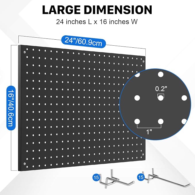 Peg Board, 3 Pack Metal Pegboard Panels Black Pegboards Wall Organizer with Frame Large Heavy Duty Peg Board with Hooks for Walls Home, Garage Tool Storage, Office, Craft Room, Kitchen 24”×16”