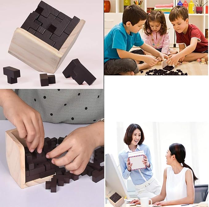 AHYUAN Wooden Brain Teaser Puzzles Cube Stocking Stuffers Wooden Puzzles T-Shaped Jigsaw Logic Puzzle Educational Games Toy for Kids and Adults (Coffee)