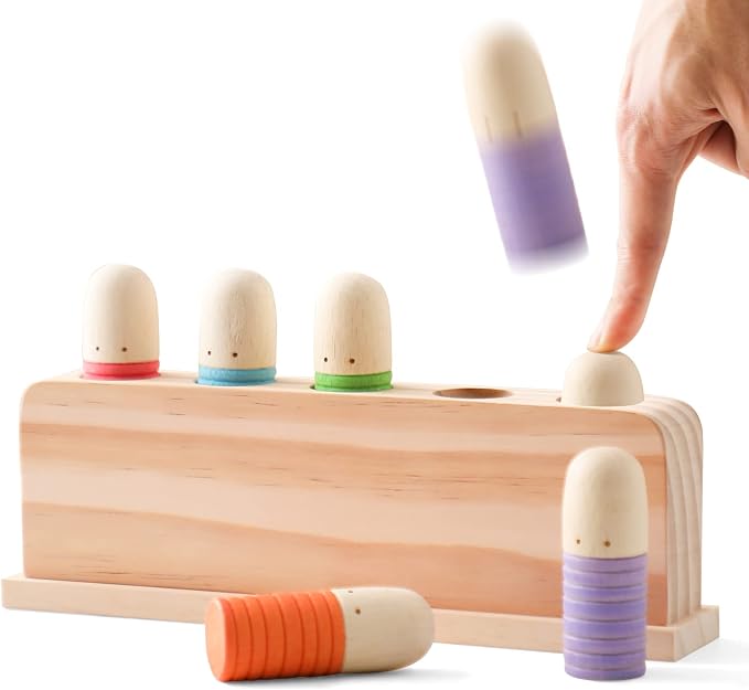 Pop Up Toy Multicolor Puppets | Wooden Color Sorting Toys | STEM Montessori Color Matching Toys | Preschool Learning Educational Toys Gifts for Kids Boys Girls Ages for 1 2 3 Years (Classic Colours)