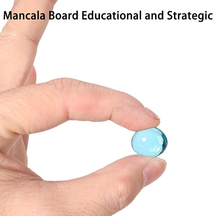 Wooden Mancala Board Game Set, Travel Mancala Game for Kids and Adults | Foldable Board, Durable Wood, 17.6x5.2" Size, 48+2 Bonus Glass Stones, Easy Instructions, Strategy Family Activity