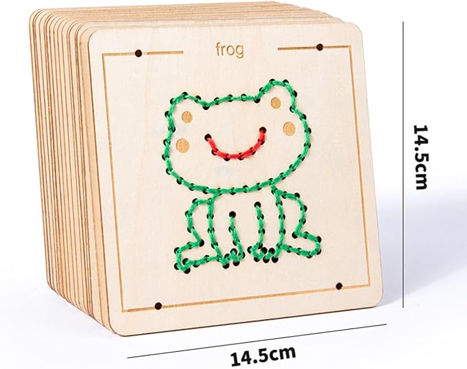 Wooden Lacing Sewing Cards Kit, Fine Motor Montessori Handcraft Educational Toy for Kids,Animals