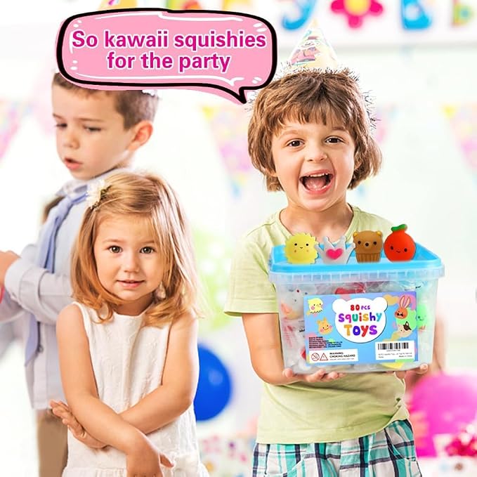 80 Pcs Party Favors for Kids 4-8, Kawaii Squishies Mochi Squishy Toys Bulk | Fidget Sensory Toys Birthday Gifts for Boys Girls, Easter Egg Fillers Treasure Box Toys Classroom Prizes Goodie Bag Stuffers
