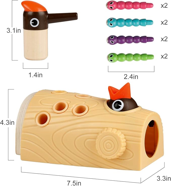 TOP BRIGHT Montessori Toys for 2 Year Old Gift, Magnetic Bird Feeding Game | Builds fine motor skills, Toddler sensory toys age 2-4, Woodpecker Worms Toy, Hand-eye coordination, Non-toxic Wood
