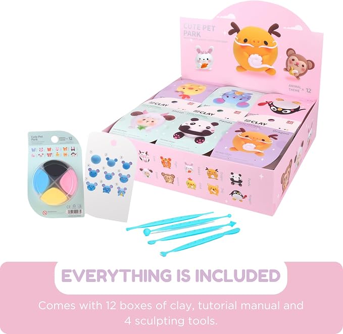 LOUFOR Air Dry Clay Kit -12 Animals Modeling Clay for Kids Arts and Crafts | Ultra Light & Soft,Safe & Non-Toxic,No-Sticky & Crack,DIY Molding Clay with Sculpting Tools,Party Favors Gifts for Girls Boys