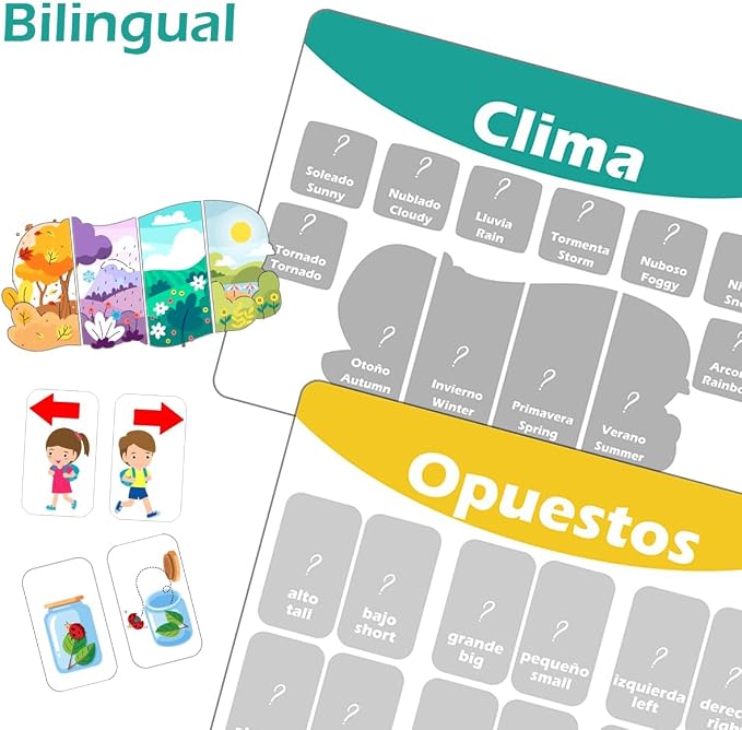 Spanish Busy Book for Toddlers, Montessori Preschool Learning Activities, 14 Bilingual Themes (English/Spanish) – Quiet Book for Kids, Educational Travel Toys