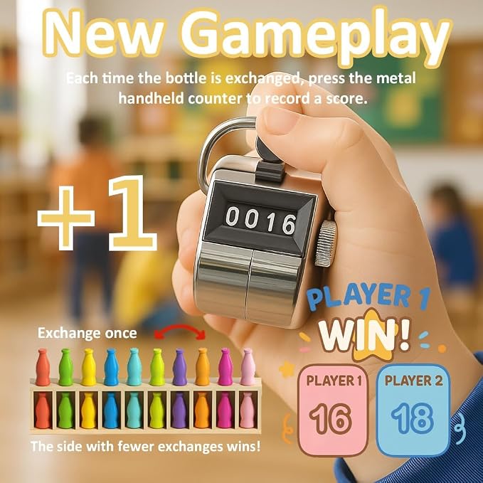 Color Stack Challenge Game, Bottle Color Match Game for 2-4 Players | Family Board Game for Kids 8-12 and Adults, Portable Tabletop Game for Travel, Camping, Holidays and Parties (New Version)