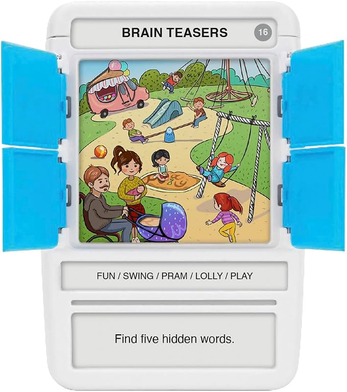 Brain Teasers Travel Game - Solve 100 Puzzles | Flash Cards with Slide Reveal Case | Card Game, Gift, Stocking Stuffer | Hours of Fun for Kids and Adults | Age 6+