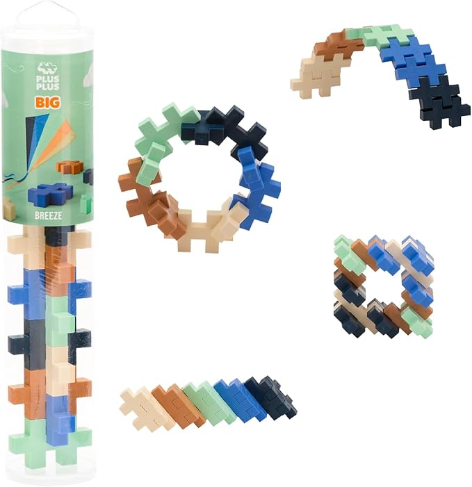 PLUS PLUS Big 15 Piece Breeze Mix - Large Building Blocks for Toddlers | Quiet Stem Toys for Toddlers, Prek Classroom Essentials, Waffle Blocks Jumbo, Stem Bins for Classroom, Sensory Bins