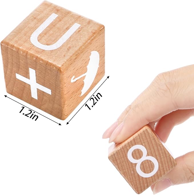 Peohud 26 PCS Wooden Alphabet Blocks, Cute ABC Building Blocks for Kids, Number Stacking Blocks, Preschool Educational Learning Toys with Shapes Objects on Every Side for Boys Girls