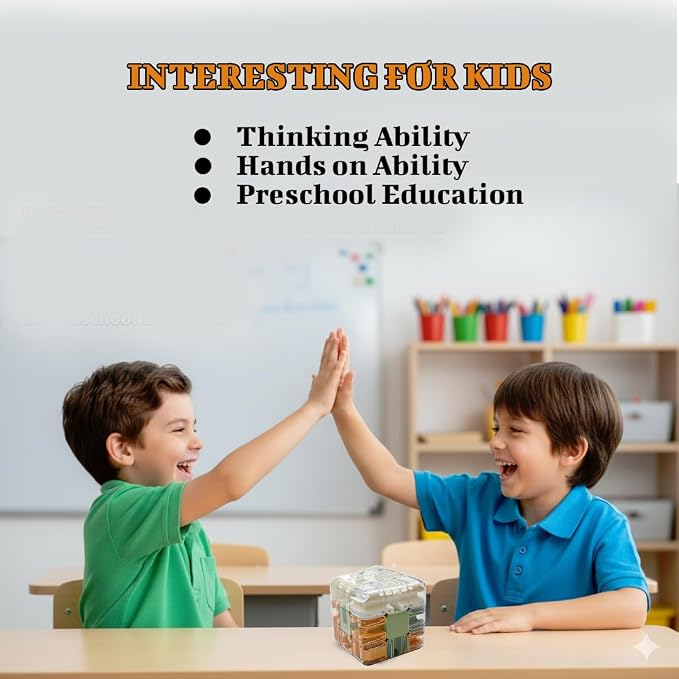 3D Maze Cube Puzzle with Steel Ball - Brain Teaser Game for Kids & Adults - Educational Handheld Maze Toy for Focus, Problem Solving & Stress Relief.