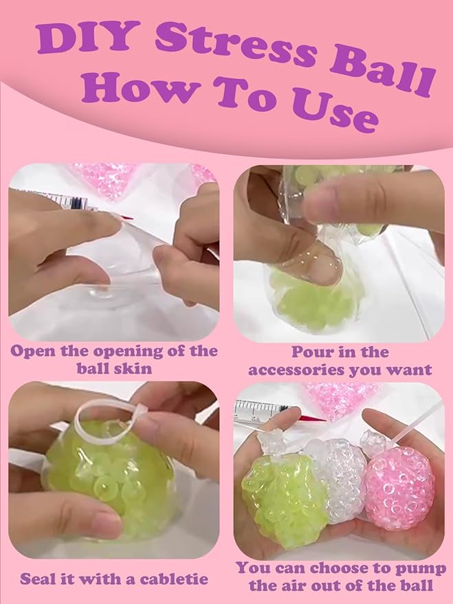 DIY Stress Ball Making Set for Adults, Squishy Make Set with 15 TPR Ball Skins, 9 Types of Fillers, Air Pump, Vacuum Tool, Plugs & Cable Ties, Make Your Squishies for ASMR Anxiety Relief Sensory