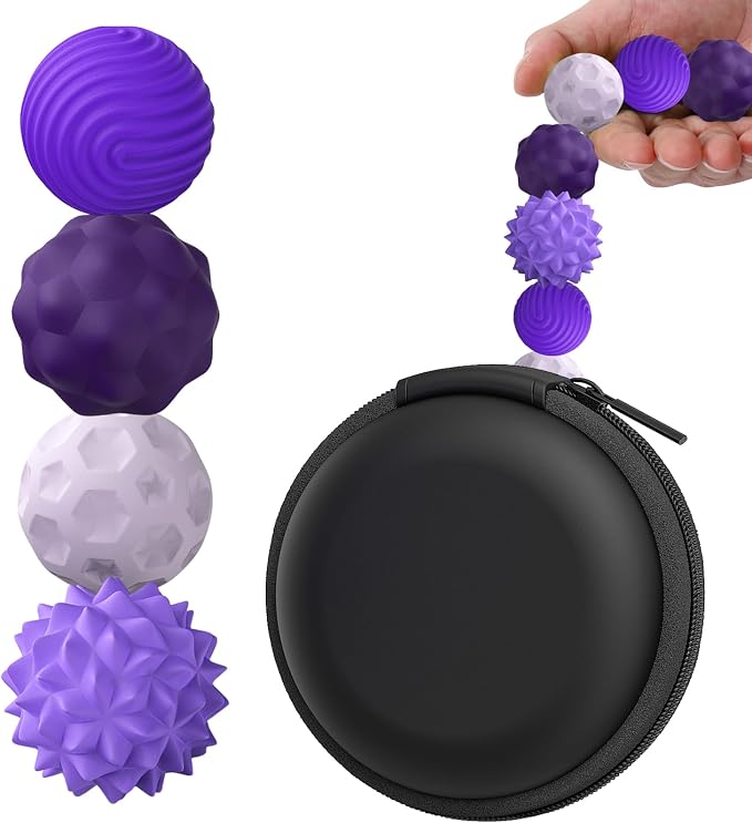 BUSOHA Silicone Magnetic Fidget Balls - 4 Pack Fidget Toys for Adult | Four Unique Textures Sensory Support,Quiet and Silent Stress Relief,Lightweight,Office,Travel,Autism,Anxiety,ADHD