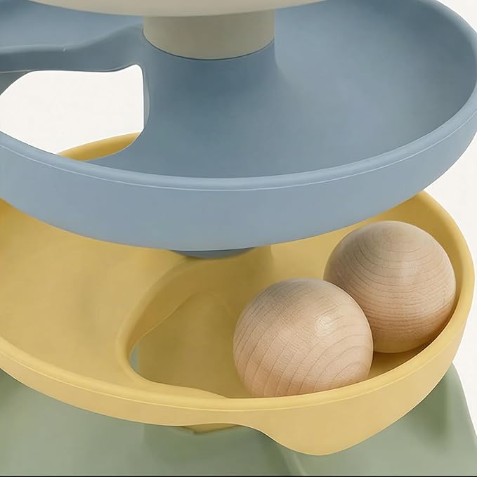Silicone Ball Drop Tower Toy for Toddlers, 4-Tier Rolling Ramp Track with Wooden Balls, Soft Food-Grade Silicone Montessori Toy for Early Learning, Fine Motor Skill Development, Ages 1–3 | Includes 2 wooden balls, food-grade silicone, detachable design...