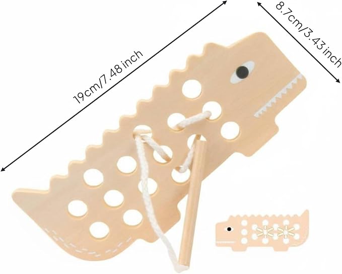 Children Threading Game Wooden Animal Lacing Board Toy Preschool Learning Board Hands On Lacing Puzzle Educational Fine Motor Skills Basswood Plywood, Crocodile