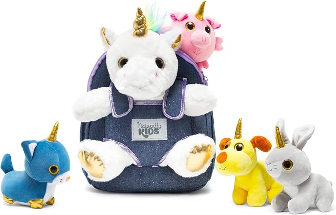 Naturally KIDS Toddler Unicorn Backpack w Plush Unicorn Toys for Kids 2-5 | Unicorn Gifts for Kids 2-6 Gift-Ready Box, Birthday Gifts for 2 3 4 5 6 Year Old Girls, Boys
