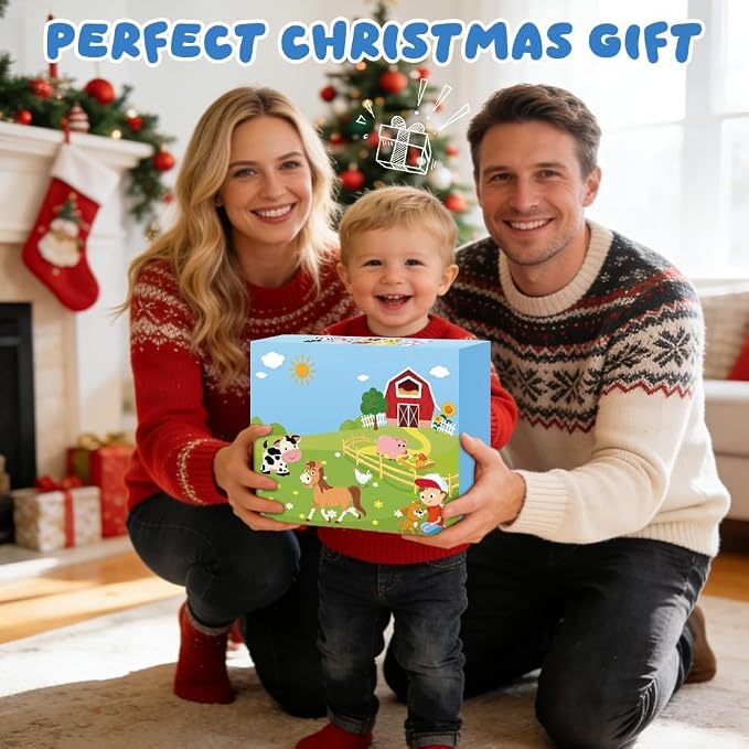 Farm Busy Book for Toddlers 1-3, Busy Board for 1 Year Old, Barn Animals Quiet Books with Finger Puppets, Portable Travel Learning Educational Montessori Toys for 1 Year Old Birthday Gifts Christmas