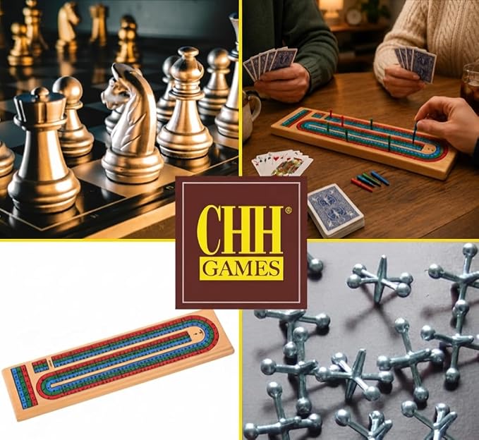 Natural Wooden 2 Track Cribbage Board with 6 Plastic Pegs, Classic Cribbage Game Board with Black Printed Tracks, Backside Peg Storage, 13.75 x 3.5 x 0.75 Inches