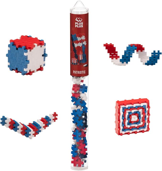 PLUS PLUS Patriotic Mix Tube - Mini Interlocking Building Blocks Set | Roadtrip Essentials for Kids, Sensory Bin Fillers, Math Manipulatives, Classroom Must Haves, Kids Airplane Activities