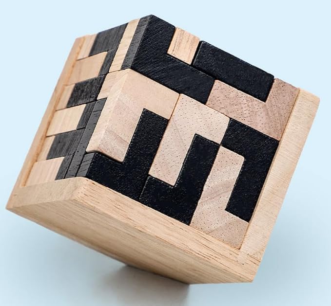 Wooden Brain Teaser Puzzle Cube Wooden Puzzles T-shaped Jigsaw Logic Puzzle Educational Toy for Kids and Adults by AHYUAN (L Shape Black and Natural)