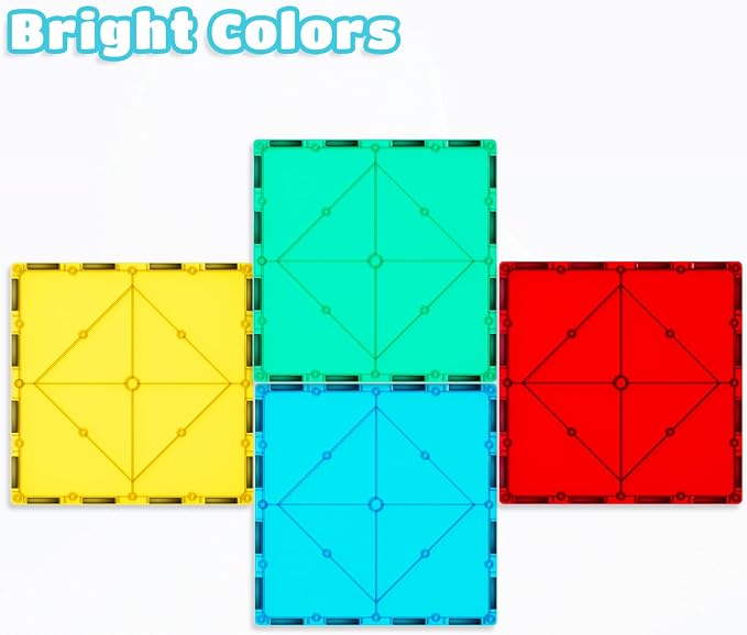 Bmag 4 Piece Magnetic Tiles Large Square, Magnet 3D Building Blocks Expansion Set for Kids, STEM Preschool Learning Kit Educational Playset Construction Toys for Boys Girls Ages 3+
