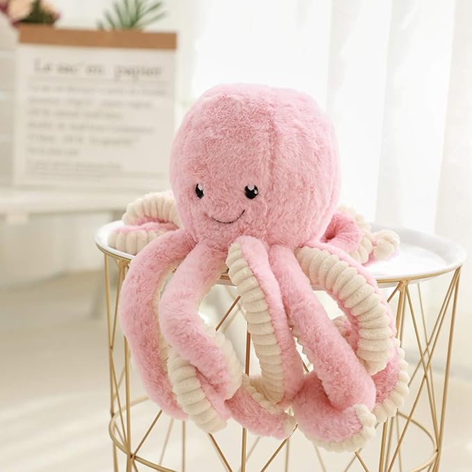 Fluffy Octopus Stuffed Animal Hugging Pillow Plush Toys Doll Pink,15.7Inch | Sweet Smile Face | 8 Springy Tentacles | No Loose Parts | Machine-wash | Safe Polyester Fill | Sturdy Stitched | Ideal Gift